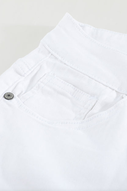 Mid Rise Button Fly White Skinny Jeans