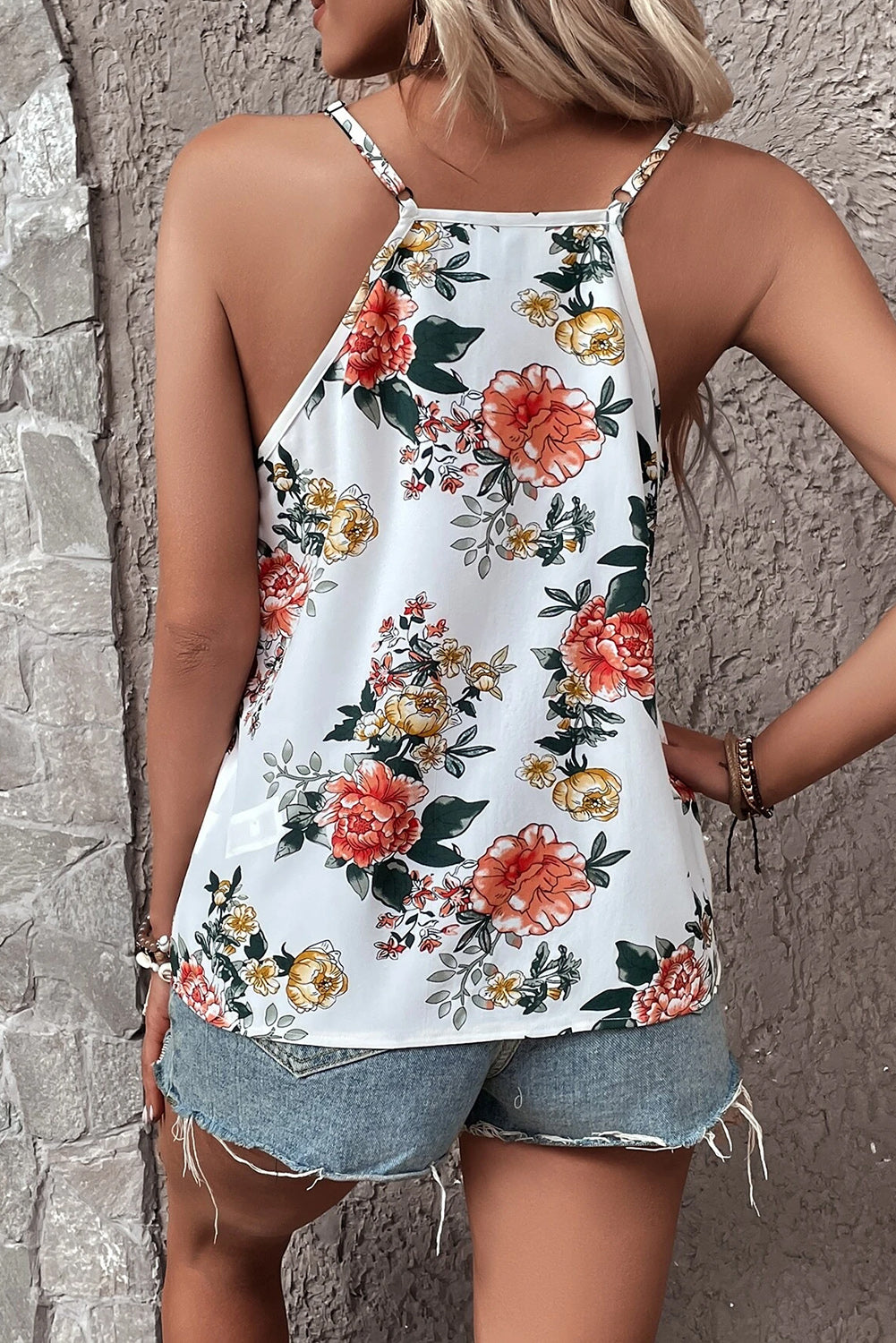 Sleeveless V-neck Floral Print Top