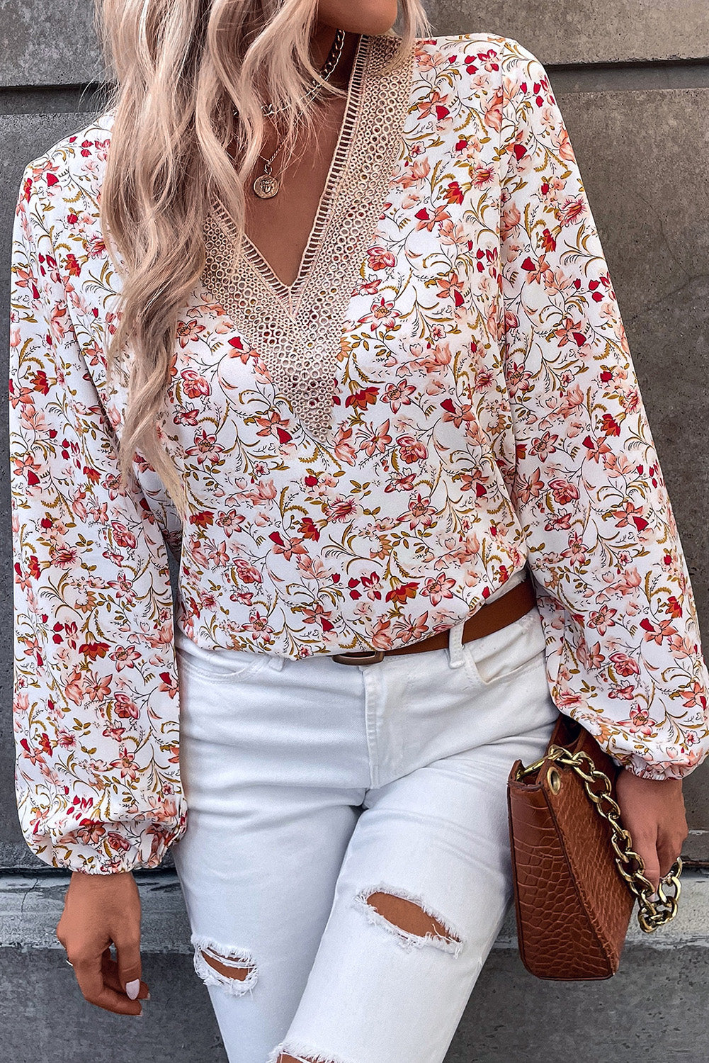 Long Sleeve Floral Print V-neck Top