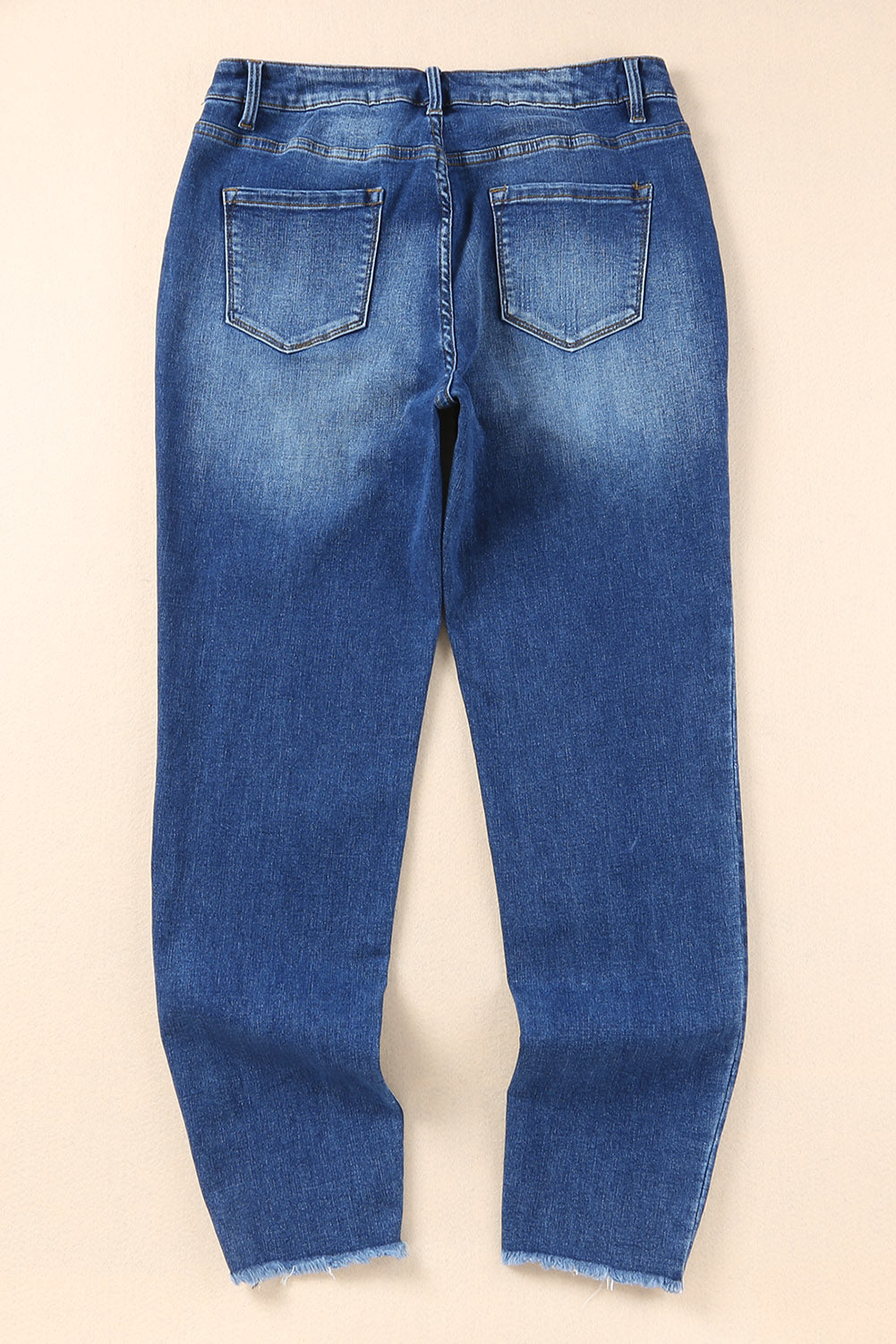 Mid-Rise Distressed Denim Blue Jeans