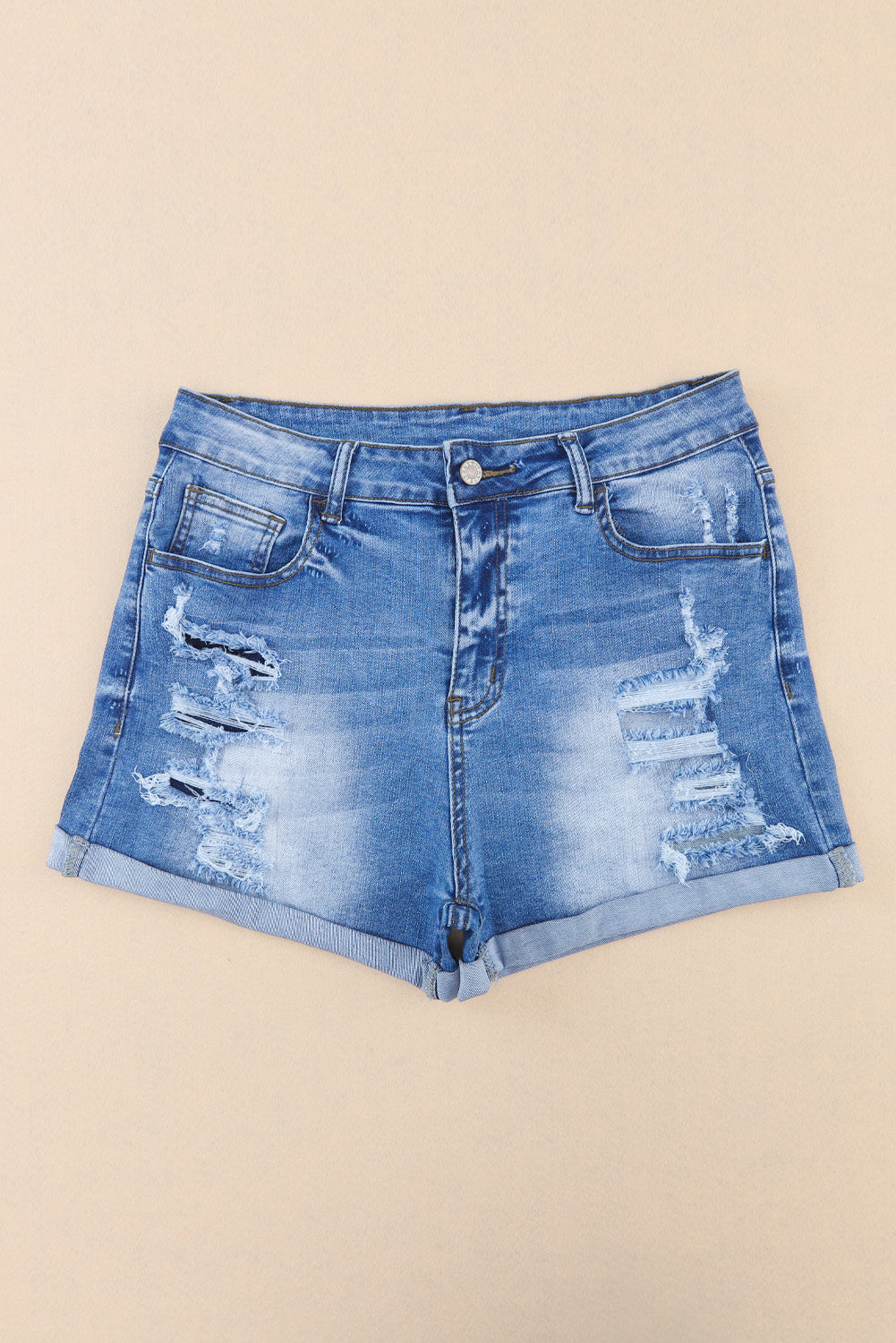 High Rise Distressed Denim Jean Shorts