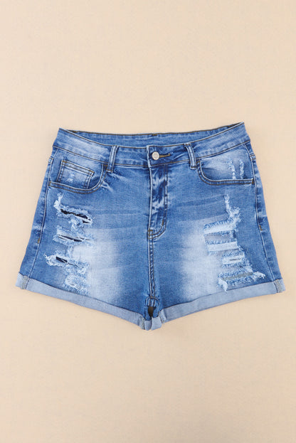 High Rise Distressed Denim Jean Shorts