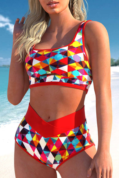 Two-piece High Waist Geometric Print Swimsuit