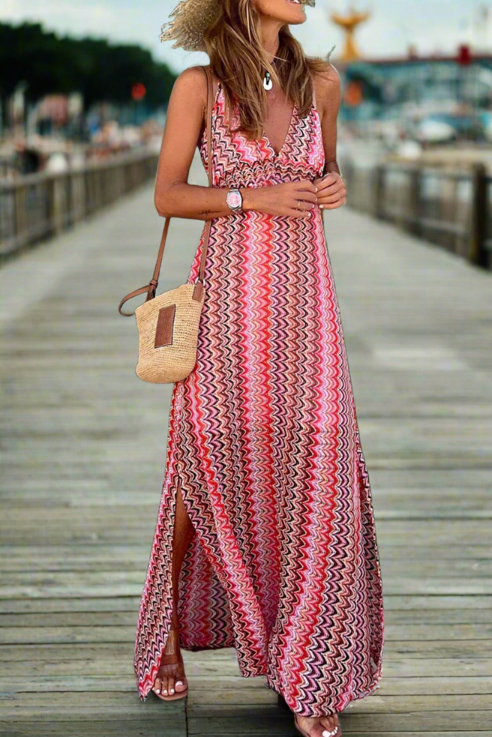 Sleeveless V-neck Halter Top Maxi Dress