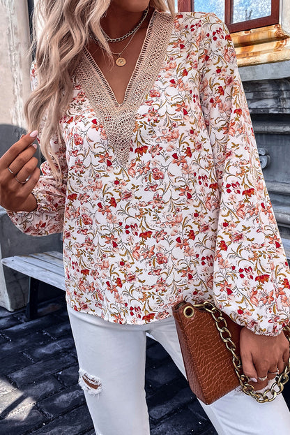 Long Sleeve Floral Print V-neck Top