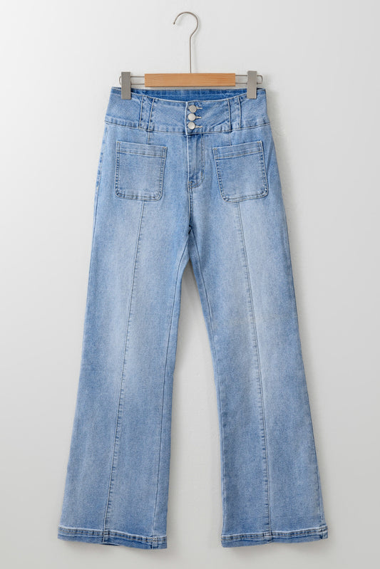 High Rise Factory Faded Boot Cut Denim Blue Jeans
