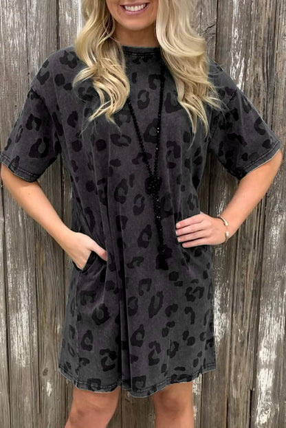 Short Sleeve Leopard Print Mini Dress