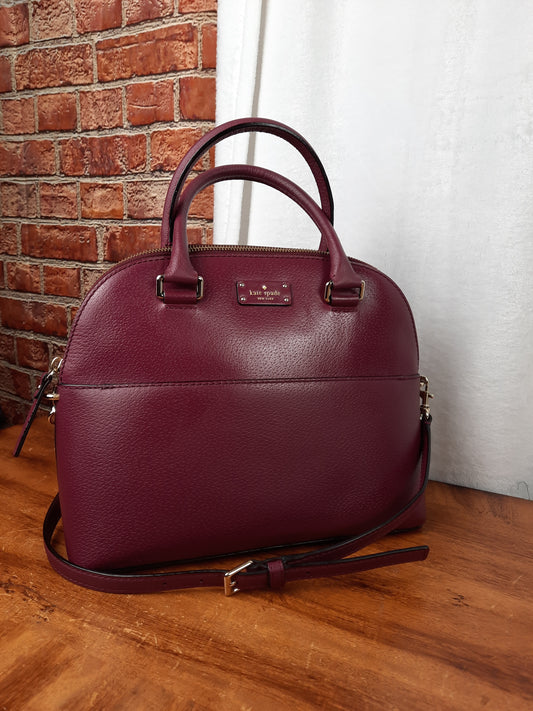 Kate Spade Grove Street Carli Plum Genuine Leather Dome Satchel Bag