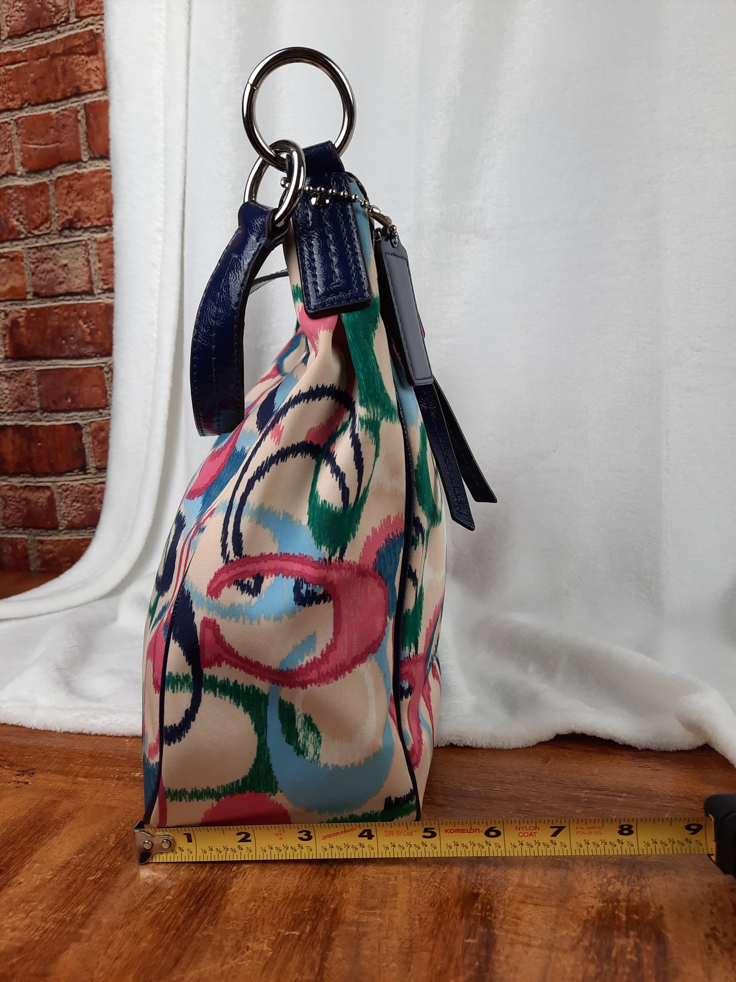 COACH Poppy Shoulder Bag Khaki with Pink Navy Blue and Green