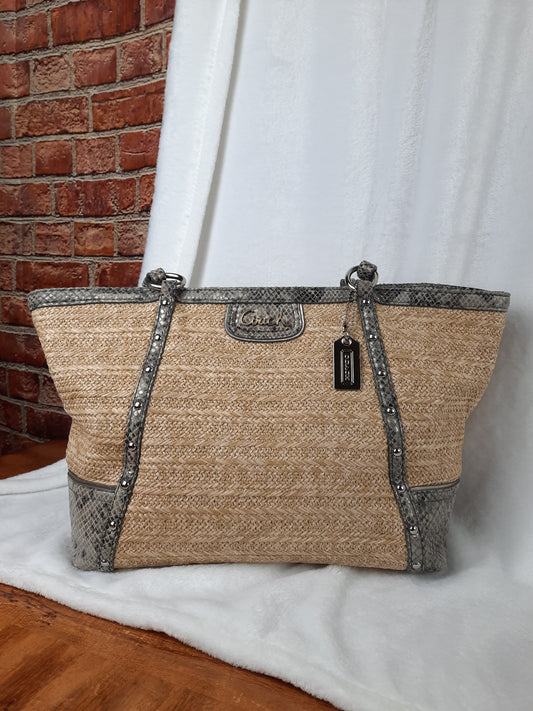 COACH Straw and Python Tote Bag