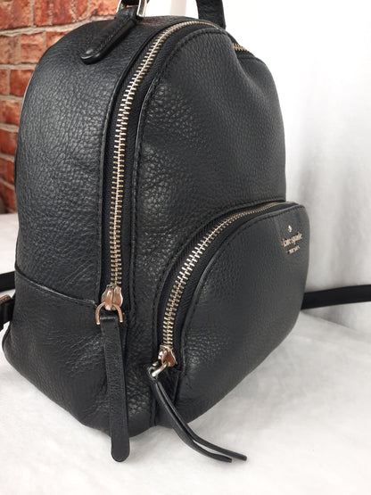 Kate Spade New York Black Mini Backpack Pebbled Leather Zipper Closure