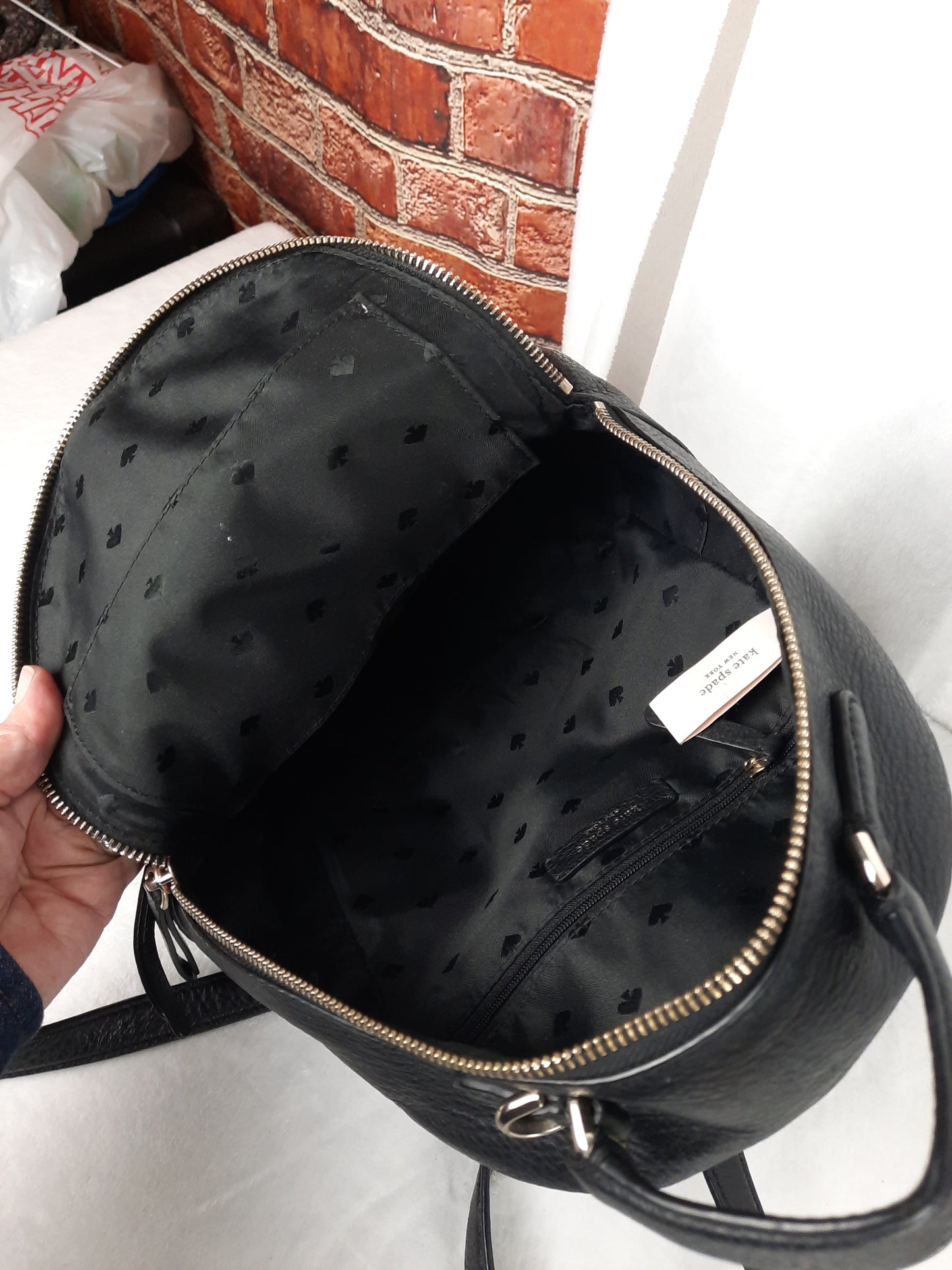 Kate Spade New York Black Mini Backpack Pebbled Leather Zipper Closure