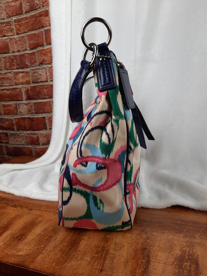 COACH Poppy Shoulder Bag Khaki with Pink Navy Blue and Green