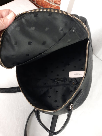 Kate Spade New York Black Mini Backpack Pebbled Leather Zipper Closure