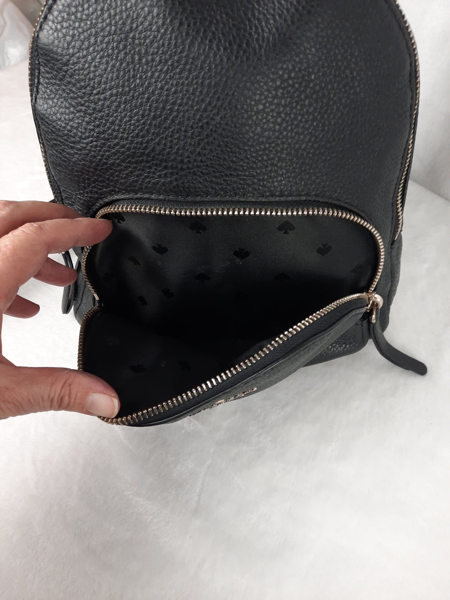 Kate Spade New York Black Mini Backpack Pebbled Leather Zipper Closure