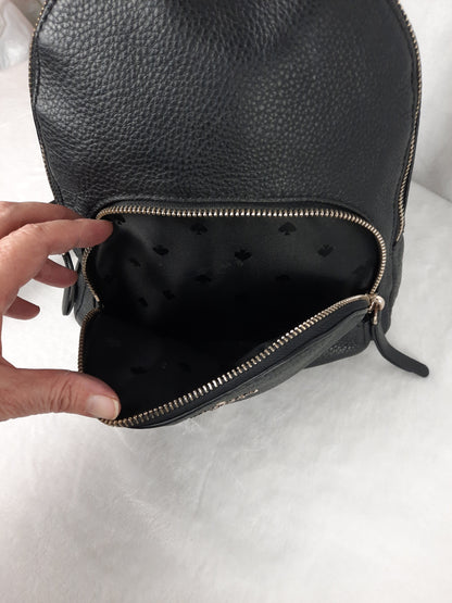 Kate Spade New York Black Mini Backpack Pebbled Leather Zipper Closure