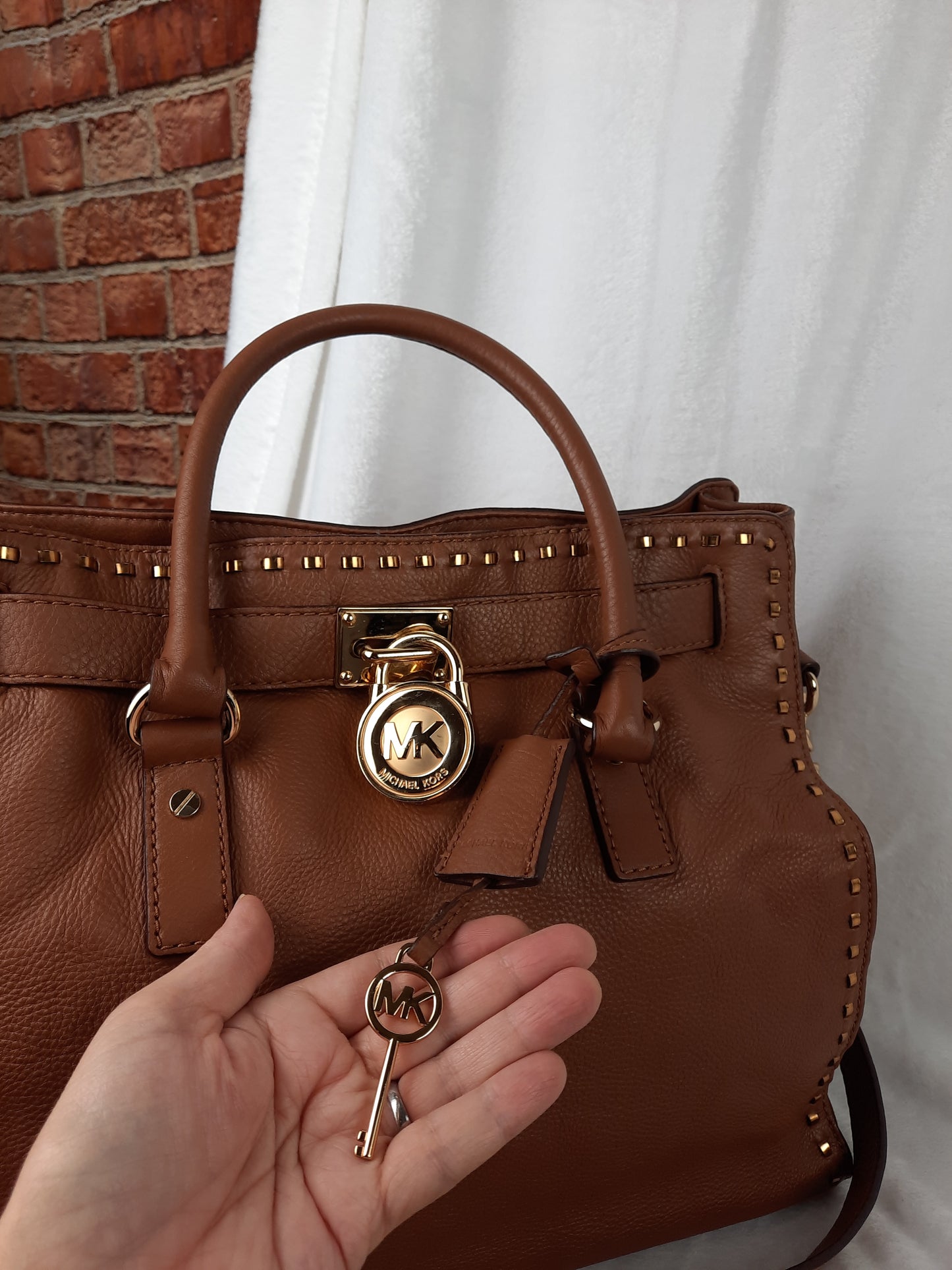 Michael Kors Genuine Leather Hamilton Satchel Bag