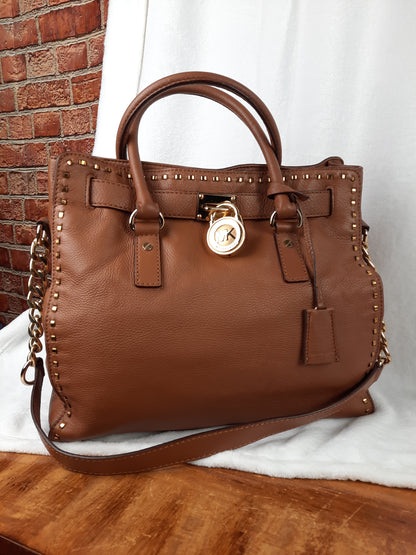 Michael Kors Genuine Leather Hamilton Satchel Bag