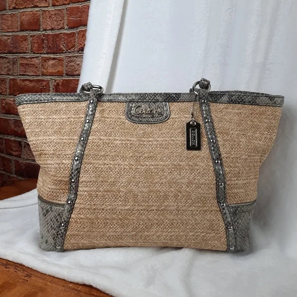 COACH Straw and Python Tote Bag