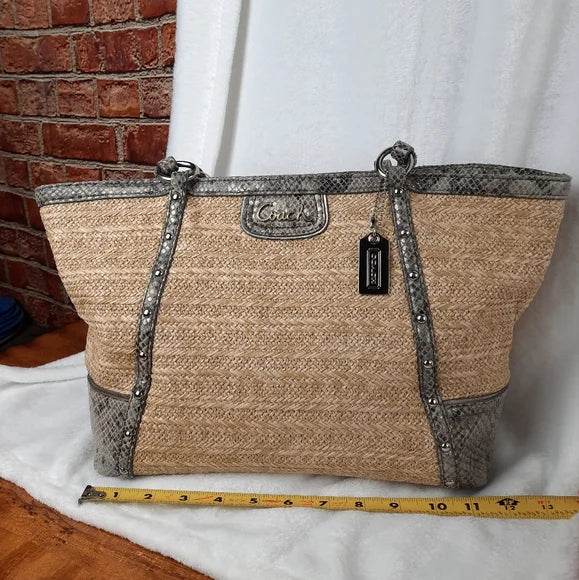 COACH Straw and Python Tote Bag