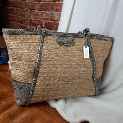 COACH Straw and Python Tote Bag