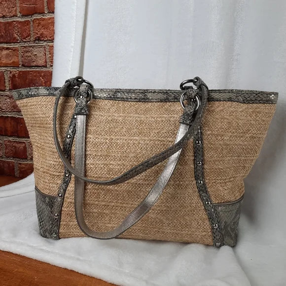 COACH Straw and Python Tote Bag