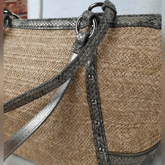 COACH Straw and Python Tote Bag