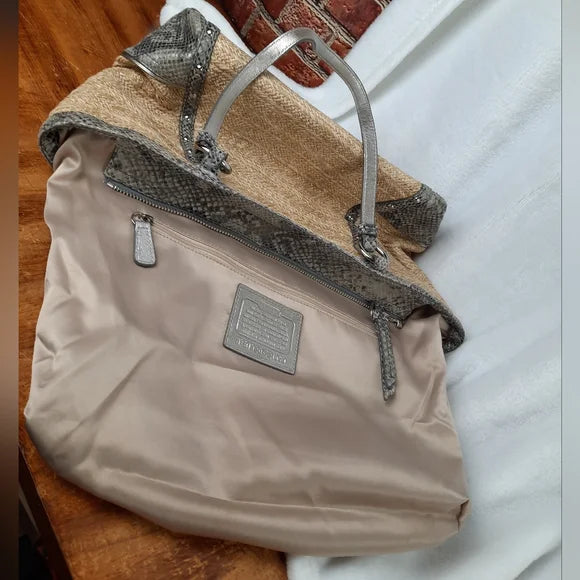 COACH Straw and Python Tote Bag